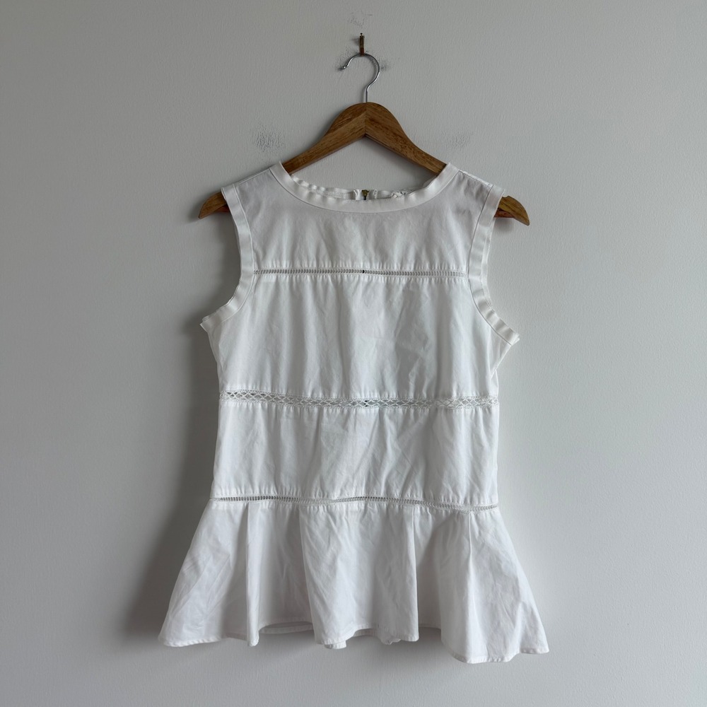 Nicole Smith Atelier‎ White Cotton Peplum Top Size Small